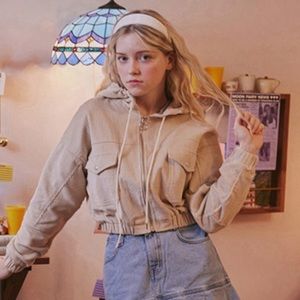 MoonFairy Cheeky Corduroy Zip Up Hoodie Beige Color Made in Korea K-POP style